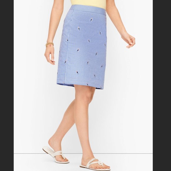 NWT Talbots Plus Size Gingham Cotton Canvas Skirt with Embroidered Parrots - Picture 2 of 8